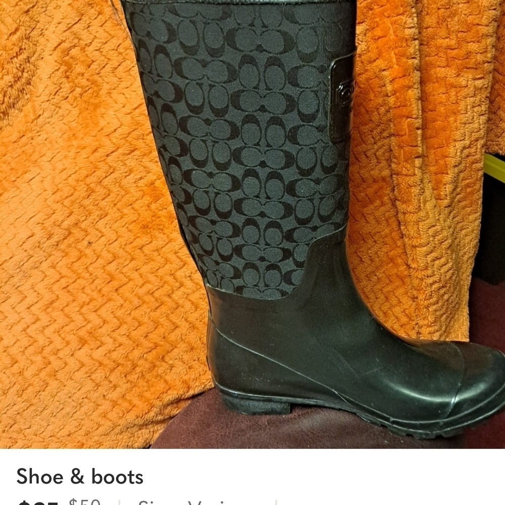 Women's Black Patterned Rain Boots